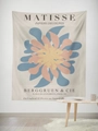 Tenture murale style Matisse avec fleurs abstraites bleues et corail sur fond tissu beige - 95x73cm / Style Tissu Brossé / Floral Découpe Rétro Français (GT59-8)