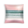 Square peach skin pillowcase with a romantic beach sunset print and teal waves - Romantic Beach Sunset Landscape (DRD454-14)
