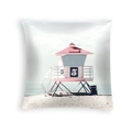 Square peach skin pillowcase with number 5 beach lifeguard tower print in pastel pink - Pink And White Lifeguard Tower Photography (DRD454-15)