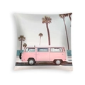 Pink vintage van and palm tree print peach skin cushion cover for home decor - Retro Pink Car Island Style (DRD454-16)