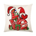 Christmas LOVE pillow cover with gnomes and candy canes on textured linen fabric - 45x45CM No Pillow Core / Gnome LOVE Style (YMD155-1)