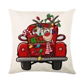 Christmas pillowcase with red vintage truck and festive reindeer on linen fabric - 45x45CM No Pillow Core / Christmas Red Truck Style (YMD155-3)