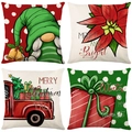 Set di quattro federe per cuscini natalizi in lino con gnomi e camion rossi vintage - 45*45cm (Inserto non incluso) / Serie Festiva a Pois Rossi e Verdi (YMD95-24)