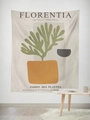 Tapisserie corail abstrait nordique avec plante verte sur tissu en coton beige - 95x73cm / Style Tissu Brossé / Style de Plante Abstraite Florentia (GT59-15)