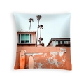 Peach skin pillowcase with retro beach house and surfboards print on white background - American Coastal Retro Surfing (DRD454-23)