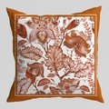 Orange vintage floral pattern square cushion cover with decorative orange piping - Vintage Botanical Floral (DRD403-17) / 45x45cm