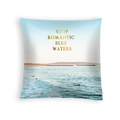 Peach skin pillowcase with blue ocean print and Stop Romantic Blue Waters text - Romantic Blue Water Art Font (DRD454-24)