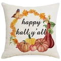 Leinen Kissenbezug zu Thanksgiving mit Kürbissen, Vögeln und Happy Fall Y'all - Vogel Und Kürbis Aquarell Stil (YMD156-2) / 45*45cm (Kein Inlett)