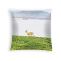 Square pillowcase featuring a nature landscape with a fawn, lake, and mountains - Fawn Lake Mountain Scenery (DRD454-25)