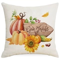 Thanksgiving Kissenbezug aus Leinen mit Kürbissen, Sonnenblumen und Give Thanks Text - 45*45cm (Kein Inlett)