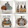 Set of 4 Thanksgiving pillow covers with pumpkin gnome designs for home decor - Thanksgiving Gnome Truck Combo (5)