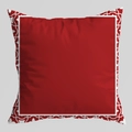 Dark red square pillow case featuring white geometric border patterns and canvas texture - Red Base Geometric Border (CRD126-10) / 45*45cm (No Insert)