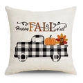Herbst-Kissenbezug mit Vintage-Truck, Kürbissen und Happy Fall y'all Aufdruck - 45cmx45cm / Vintage LKW Kürbis Truthahn (YMD147-1) / Nur Bezug