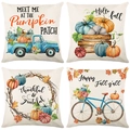 Set of 4 Thanksgiving pillow covers with watercolor pumpkin and blue truck autumn patterns - Watercolor Pumpkin Vintage Truck Combo (29)
