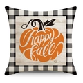 Detail des Herbstkissenbezugs mit Karomuster und Happy Fall Kürbisaufdruck - 45cmx45cm / Hohler Kürbis Happy Fall (YMD147-3) / Nur Bezug