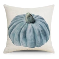 Linen pumpkin throw pillow cover with blue watercolor print for autumn home decor - Cover Only / Blue Pumpkin Style (YMD143-1)