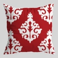 Square red cushion cover with symmetrical white ethnic geometric patterns for sofa - Ethnic Symmetrical Pattern (CRD126-12) / 45*45cm (No Insert)