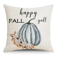 Linen pumpkin throw pillow cover with happy fall yall text for autumn home decor - Cover Only / Happy Fall Pumpkin Style (YMD143-2)
