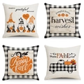 Set of 4 autumn Thanksgiving throw pillow covers with pumpkin truck and gnome designs - Gnome Pumpkin Nostalgic Truck (16)