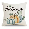 Detail of linen cushion cover with watercolor pumpkin and Autumn script lettering - Cover Only / Autumn Letter Pumpkin Style (YMD143-4)