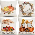 Set of four autumn pumpkin and gnome decorative pillow covers for Thanksgiving sofa decor - Autumn Gnomes Pumpkin Truck (6)