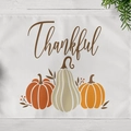 Fall Thanksgiving placemat featuring Thankful text and colored pumpkins on white linen - Waterproof Linen / Thankful Pumpkins (CD12-2)