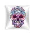 White Halloween Day of the Dead pillowcase featuring a colorful sugar skull print - Multicolor Floral Sugar Skull (DRD459-7)