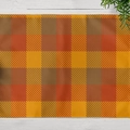 Autumn checkered cotton linen placemat in warm orange and brown tones for dining table - Waterproof Linen / Autumn Plaid (CD12-3)