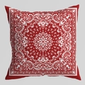 Red square cushion cover with white geometric paisley print in mandala style - Symmetrical Paisley Mandala (CRD126-15) / 45*45cm (No Insert)