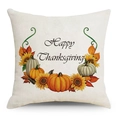 Kissenbezug aus Leinen mit Happy Thanksgiving Kürbis und Sonnenblume auf Weiß - 45x45CM Ohne Kissenkern / Fröhliches Erntedankfest (YMD148-2)