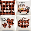 Set of 4 Thanksgiving pillow covers with orange plaid, pumpkin, and vintage truck designs - Orange Black Plaid Pumpkin Truck (8)