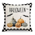 Halloween kussenhoes met pompoenen, vleermuizen en zwart-witte stippen op de rand - Standaard Maat Zonder Kern / Halloween Pompoen Stijl (YMD145-2)