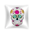 White Halloween sugar skull throw pillow case with colorful floral skull pattern - Sunflower Decorated Skull (DRD459-9)