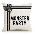 Minimalistische Monster Party kussensloop met zwarte strepen en een stipstrik op wit - Standaard Maat Zonder Kern / Monster Party Stijl (YMD145-3)