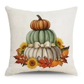 Herbst Kissenbezug mit Aquarell Kürbis und Sonnenblumen auf Baumwoll-Leinen Stoff - 45x45CM Ohne Kissenkern / Kürbis-Trio (YMD148-4)