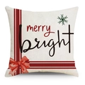 Merry Bright linen Christmas pillow cover with red bow and green snowflake prints - White Merry Bright Style (YMD150-2) / 45x45CM No Pillow Core