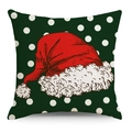 Christmas pillow cover with Santa hat print and white polka dots on green linen fabric - Green Base Santa Hat Style (YMD150-3) / 45x45CM No Pillow Core