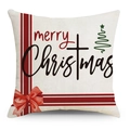 Linen Christmas pillow cover with Merry Christmas text and festive tree on white background - Off-White Merry Christmas Style (YMD150-4) / 45x45CM No Pillow Core