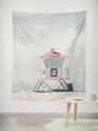 Coastal beach scenery tapestry with pastel lifeguard tower number 5 for wall decoration - Gt45-5 / 95*73 (brushed Fabric)