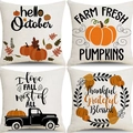 Set of four autumn pumpkin and maple leaf decorative throw pillow covers for fall home decor - Farm Fresh Pumpkins Vintage Pickup (13)