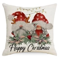 Linen Christmas pillowcase featuring festive gnomes and Happy Christmas text on white - Christmas Gnome Style (YMD162-4) / Standard Spec