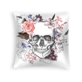 Halloween skull and floral print pillowcase in vintage art style on white peach skin fabric - Vintage Art Skull Floral (DRD459-16)