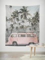 Tropical beach tapestry featuring vintage pink van and palm trees wall decor - Gt45-9 / 95*73 (brushed Fabric)