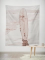 Rectangle wall tapestry with beach surfing motif featuring a surfboard on a white wall - Gt45-10 / 95*73 (brushed Fabric)