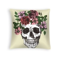 Halloween skull pillowcase featuring floral skull print on a beige peach skin fabric - Beige Gothic Skull (DRD459-18)
