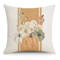 Leinen Kissenhülle mit herbstlichen Aquarell-Kürbissen und Blumen für Erntedankfest - Kürbis-Blumen-Arrangement-Stil (YMD142-3) / Nur Bezug