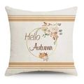 Hello Autumn Kissenbezug aus Leinen mit Aquarell-Kürbis und floralem Ernte-Kranz Design - Hello Autumn Künstlerschrift-Stil (YMD142-2) / Nur Bezug