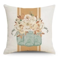 Kissenhülle aus Leinen mit herbstlichem Aquarell-Blumenmotiv und orangefarbenen Streifen - Künstlerischer Vasenblumen-Stil (YMD142-1) / Nur Bezug