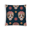Colorful Sugar Skull print pillow cover with Day of the Dead floral patterns - Navy Blue Full Print Sugar Skull (DRD459-20)