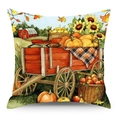 Harvest pumpkin sunflower linen pillowcase featuring a rustic watercolor cart design - Harvest Cart Style (YMD144-2) / 45x45CM No Pillow Core